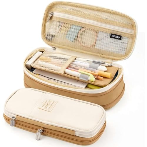 RUDDOG Mäppchen Kawaii Bleistifttasche Große Kapazität Organisator Pen Case Beutel Box Koreanische Mädchen Zurück In Die Schulmaterial-Khaki-A von RUDDOG