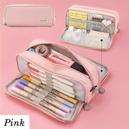 RUDDOG Mäppchen Kawaii Bleistifttasche Große Kapazität Organisator Pen Case Beutel Box Koreanische Mädchen Zurück In Die Schulmaterial-Pink-B von RUDDOG