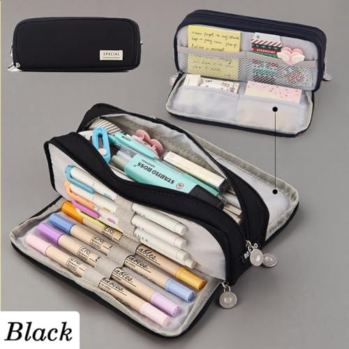 RUDDOG Mäppchen Kawaii Bleistifttasche Große Kapazität Organisator Pen Case Beutel Box Koreanische Mädchen Zurück In Die Schulmaterial-Schwarz-B von RUDDOG