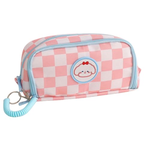 RUDDOG Mäppchen Kawaii Checkerboard Bleistift Koffer Zurück Zur Schule Für Mädchen Große Kapazität Stiftbeutel Schulbedarf-Rosa von RUDDOG