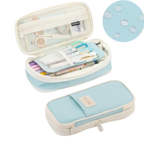 RUDDOG Mäppchen Kawaii Pencil Hülle Große Kapazität Organisator Pen Box -Beutel Für Mädchen Zur Schulbedarf Zubehör Schreibwarenbeutel-Hellblau-A von RUDDOG