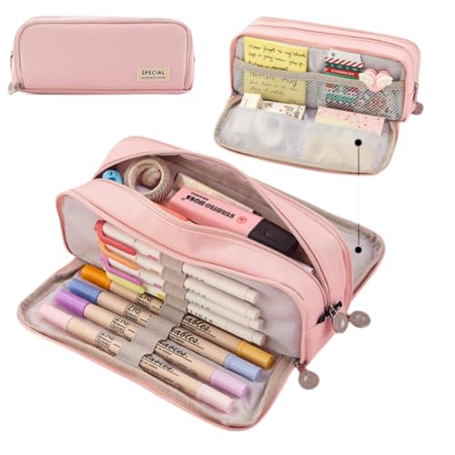 RUDDOG Mäppchen Kawaii Pencil Hülle Große Kapazität Organisator Pen Box -Beutel Für Mädchen Zur Schulbedarf Zubehör Schreibwarenbeutel-Pink-B von RUDDOG