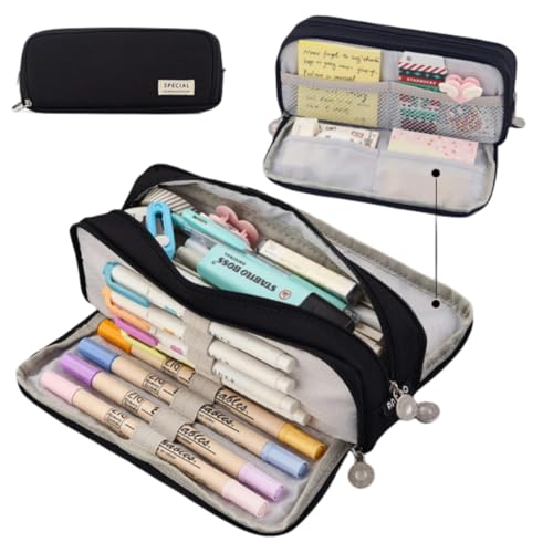 RUDDOG Mäppchen Kawaii Pencil Hülle Große Kapazität Organisator Pen Box -Beutel Für Mädchen Zur Schulbedarf Zubehör Schreibwarenbeutel-Schwarz-B von RUDDOG