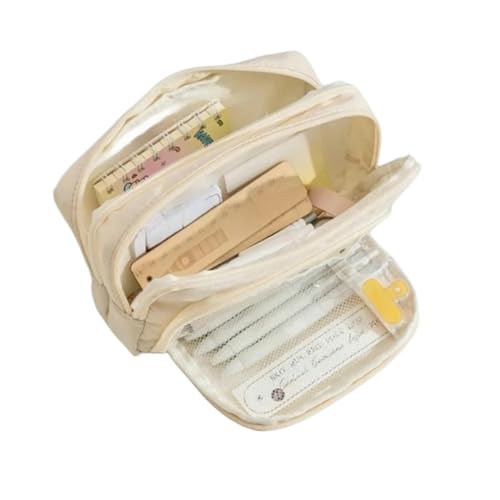 RUDDOG Mäppchen Mädchen Mit Großer Kapazität Bleistiftbeutel Schultasche Schreibwarenbeutel Reißverschluss Bleistiftbeutel Schülern Schulmaterial-Beige von RUDDOG