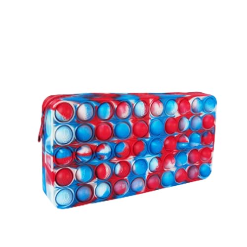 RUDDOG Mäppchen Multifunktionales Silikon -Pop -Bleistift -Hülle Stationerie Stiftbeutel Dekompression Antistress Dimple Fidget-Blau Weiß Rot von RUDDOG