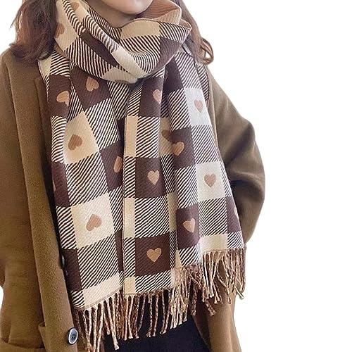 RUDDOG Schals & Tücher Für Damen Winter Nachahmung Kaschmirschal Weiblich Herzkar Plaid Dicker Quastenschal Koreanische Mode All-Match-Schal-Khaki von RUDDOG