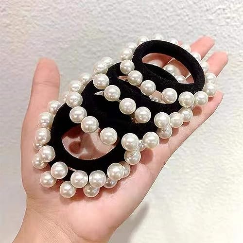 5 x schwarze Perlen-Pferdeschwanz-Gummibänder für Mädchen; nahtloser Damen-Haarschmuck mit einfachen, elastischen Stirnbändern von RUDFUZ