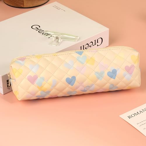 RUDFUZ Kawaii Herz-PU-Bleistift hüllen Stift Beutel Stationäre Aufbewahrung Tasche Stift Tasche mit großer Kapazität, kosmetische Aufbewahrung Tasche, einfache Feder Tasche von RUDFUZ