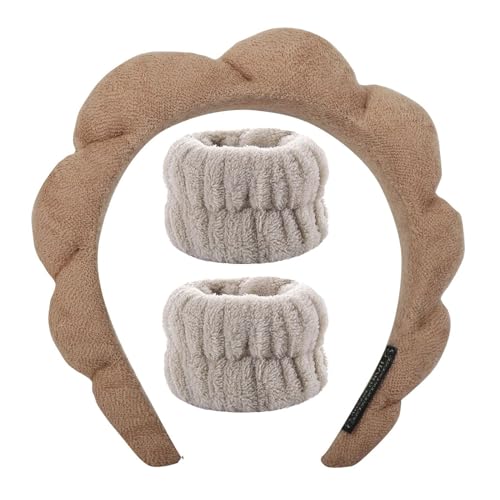 Schwamm-Spa-Stirnband mit Armbändern zum Waschen des Gesichts, breites, gepolstertes Kopfband, Hautpflege, Make-up, Entfernung, Dusche für Frauen und Mädchen von RUDFUZ