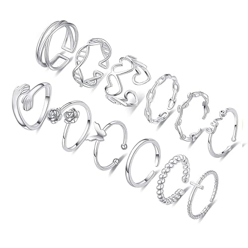 RUEYKEY 12PCS Silbernfir Fraen Dainty verstellbar Knuckle Ringe Häerz Umarmung stapelbar Daumenring Set fir Fraen Modejuwelen RUEYKEY 12PCS Silbernfir Fraen Dainty verstellbar Knuckle Ringe Häerz Umarmung stapelbar Daumenring Set fir Fraen Modejuwelen von RUEYKEY