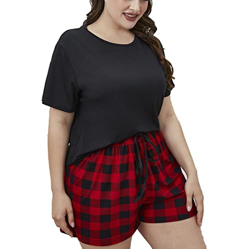 Damen Plus Size Pyjama Set Schlafanzug Kurz Baumwolle Nachtwäsche Kurzarm Sommer Top und Short Zweiteilig Sleepwear Schlafanzug in Übergröße XL-4XL (2#,4XL) von RUGAN