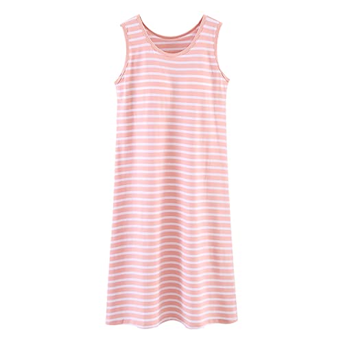 Nachthemd Damen Baumwolle Nachtkleid Ärmellos Nachtwäsche Kurz Rundhals Einfarbige Trägerhemd Kleid Sleepshirt für Sommer Schlafanzug in Übergröße (rosa,XL) von RUGAN