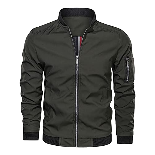 RUGAN Herren Bomberjacke Leichte Übergangsjacke Militär Fliegerjacke Stehkragen Herbst Frühling Blouson mit Reißverschlusstaschen Jacken (grün,L) von RUGAN