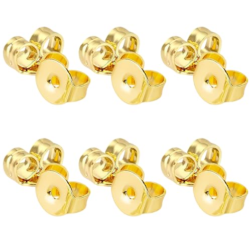 RUGBOL 6 Paar Ohrringverschlüsse, Ohrringverschlüsse mit Sicherheitsverschlüssen, Schmetterlings-Ohrringverschlüsse, goldene Ohrringverschlüsse für selbstgemachte Ohrringe und Ohrstecker für Damen von RUGBOL