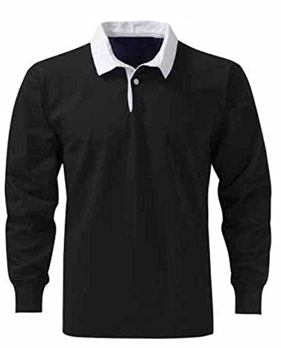 Herren Premium Rugby-Shirts, Baumwolle, Größen XS bis 3 XL – Arbeit Sport Freizeit Gr. Large, BLACK / WHITE COLLAR von RUGBY SHIRT