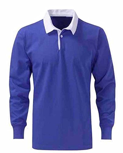 Herren Premium Rugby-Shirts, Baumwolle, Größen XS bis 3 XL – Arbeit Sport Freizeit Gr. Small, ROYAL BLUE / WHITE COLLAR von RUGBY SHIRT