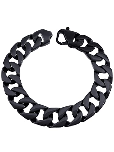 RUGGED steel Edelstahl Armband 15 mm breit Gliederarmband (Schwarz (glänzend), 18.5) von RUGGED steel