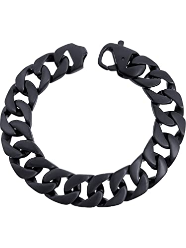 RUGGED steel Edelstahl Armband 15 mm breit Gliederarmband (Schwarz (matt), 18.5) von RUGGED steel
