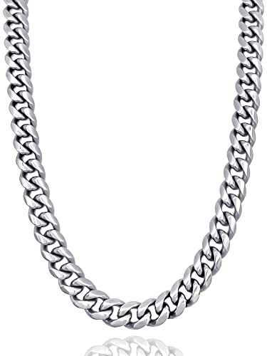 RUGGED steel Edelstahl Panzerkette massiv 10 mm Cuban Link Chain Hochglanz - Längen: 45 50 55 60 65 cm (Silber, 65) von RUGGED steel