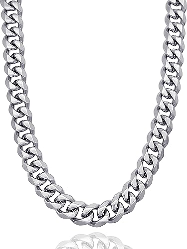 RUGGED steel Edelstahl Panzerkette massiv 13 mm Cuban Link Chain Hochglanz Längen: 45 50 55 60 65 cm (inkl. Schmuck-Box) (Silber, 50) von RUGGED steel