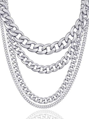 RUGGED steel - Damen Ketten Set aus massivem Edelstahl - 4 stylische silberne Panzerketten für Statement Layer Looks 45 50 55 cm (auch einzeln tragbar) - wasserfest & hypoallergen - inkl. Schmuck-Box von RUGGED steel