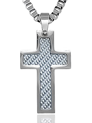 RUGGED steel Herren Edelstahl Kette mit Kreuz-Anhänger in Carbon-Optik (inkl. Schmuck-Box) (50, Venezianerkette) von RUGGED steel