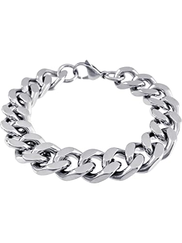RUGGED steel Herren Panzerarmband Edelstahl massiv Armkette 14mm breit Karabinerverschluss Farbe Silber hochglanzpoliert (26) von RUGGED steel