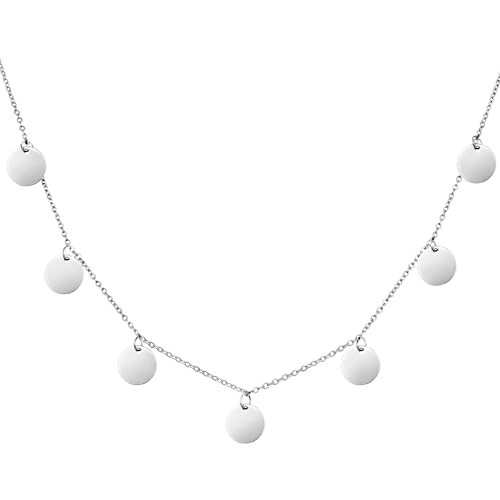 RUGGED steel - Damen Edelstahl Coin-Kette 45 + 5 cm - 7 runde hochglanzpolierte Plättchen Anhänger - wasserfest, farbbeständig, dauerhafter Glanz (inkl. Schmuck-Box) - Silber von RUGGED steel