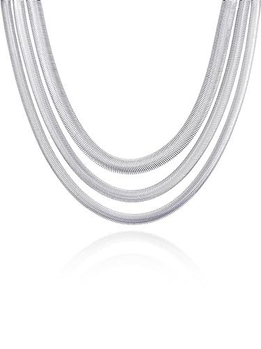 RUGGED steel Damen Edelstahl Schlangenketten - 3 Halsketten im Set (5/6 / 8 mm) - einzeln tragbar oder im stylischen Layering Look (inkl. Schmuck-Box) (Silber, 40) von RUGGED steel