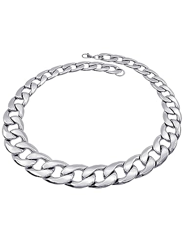 RUGGED steel - Damen Kette aus massivem Edelstahl 15 mm breit - stylische kurze XXL Statement Gliederkette für Frauen - 40 45 50 cm - Silber (Hochglanz) wasserfest & hypoallergen - inkl. Schmuck-Box von RUGGED steel