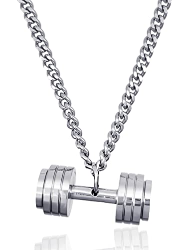 RUGGED steel - Herren Kette mit Hantel Anhänger Edelstahl massiv (silber) - stylische Halskette für Männer - stabiler 24/7 Schmuck -> wasserfest & schweissresistent - 60 65 75 cm - inkl. Schmuck-Box von RUGGED steel
