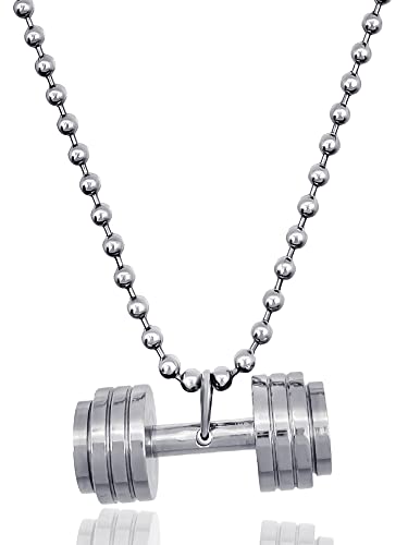 RUGGED steel - Herren Kette mit Hantel Anhänger Edelstahl massiv (silber) - stylische Halskette für Männer - stabiler 24/7 Schmuck -> wasserfest & schweissresistent - 60 65 75 cm - inkl. Schmuck-Box von RUGGED steel