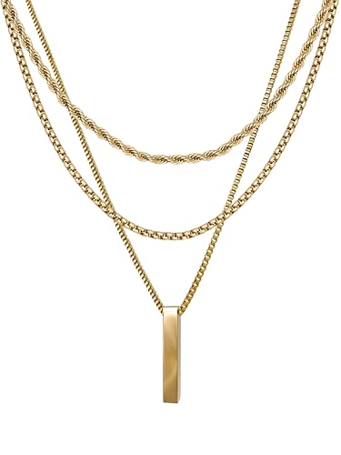 RUGGED steel - Damen Ketten Set aus Edelstahl für Layer Looks (+ Stab-Anhänger) 3 Halsketten -> 7 Styles (gold) - inkl. Schmuck-Box von RUGGED steel