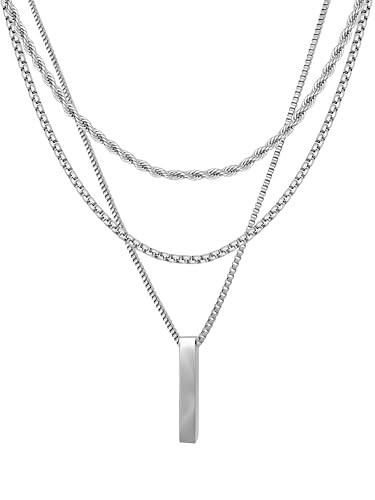 RUGGED steel - Damen Ketten Set aus Edelstahl für Layer Looks (+ Stab-Anhänger) 3 Halsketten -> 7 Styles (silber) - inkl. Schmuck-Box von RUGGED steel