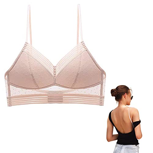 Rückenfreies Kleid BH Push Up Damen Ohne Bügel Triangel BH mit Dünnen Trägern Tiefer Ausschnitt U-förmiger Lifting Spitze BH Backless Bra für Rückenfreie Oberteile von RUGUOA