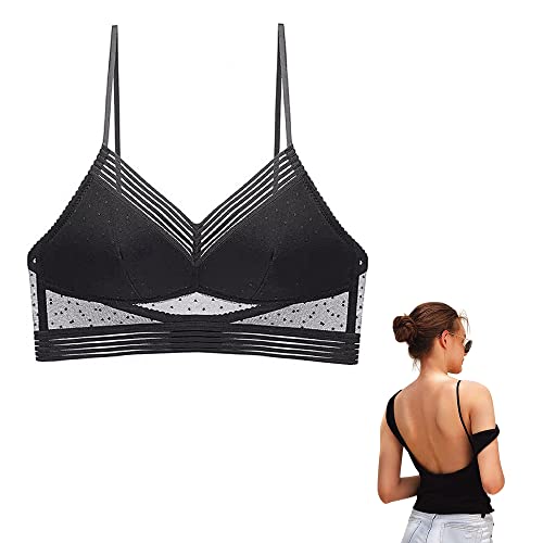 Rückenfreies Kleid BH Push Up Damen Ohne Bügel Triangel BH mit Dünnen Trägern Tiefer Ausschnitt U-förmiger Lifting Spitze BH Backless Bra für Rückenfreie Oberteile von RUGUOA