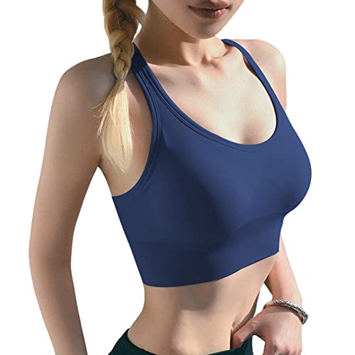 Sport BH Damen Starker Halt Workout Shock Absorber Sport-BH Push Up Yoga Bauchfreie Oberteile Mädchen Backless Fitness Seamless Bustier mit Gepolstert von RUGUOA