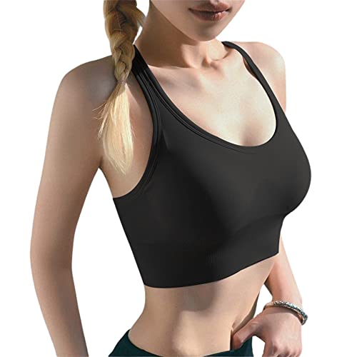 Sport BH Damen Starker Halt Workout Shock Absorber Sport-BH Push Up Yoga Bauchfreie Oberteile Mädchen Backless Fitness Seamless Bustier mit Gepolstert von RUGUOA