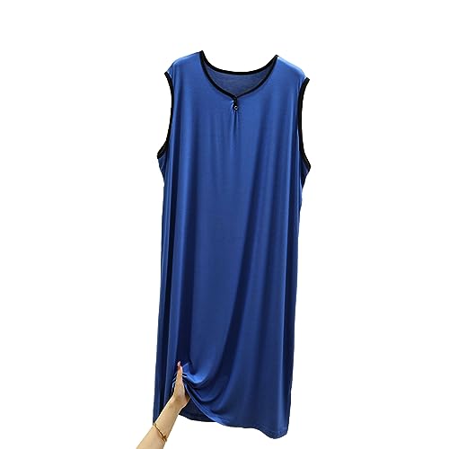 RUHANE Ärmellose Nachthemden für Herren, Herren Klassischer Modal-Pyjama Ultraweiches Nachthemd Nachthemd mit lockerer Passform Nachthemd L-3XL,Blau,L von RUHANE