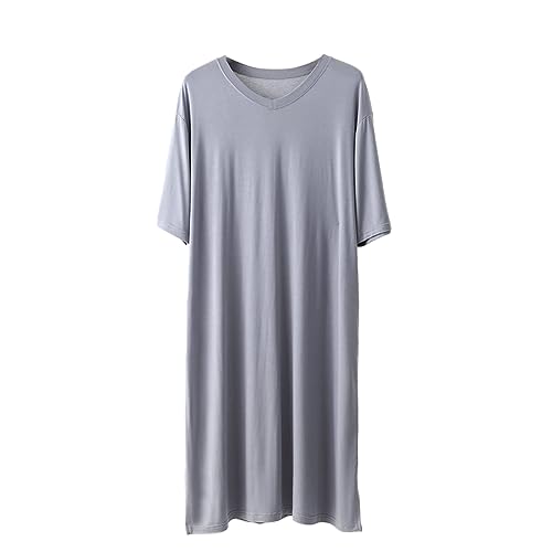 RUHANE Herren Modal Nachthemden Klassischer Herren Pyjama Ultra Soft Nachthemd Kurzarm Mittellanges lockeres Nachthemd L-3XL,Cement Gray,XXL von RUHANE