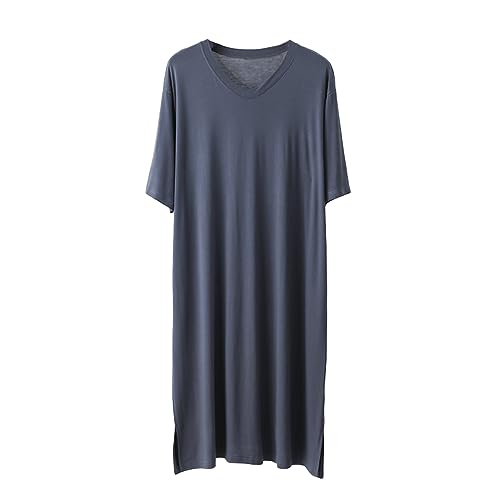 RUHANE Herren Modal Nachthemden Klassischer Herren Pyjama Ultra Soft Nachthemd Kurzarm Mittellanges lockeres Nachthemd L-3XL,Dark Gray,XXL von RUHANE