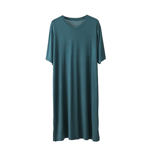 RUHANE Herren Modal Nachthemden Klassischer Herren Pyjama Ultra Soft Nachthemd Kurzarm Mittellanges lockeres Nachthemd L-3XL,Gray Green,3XL von RUHANE