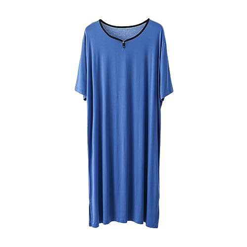 RUHANE Herren Nachthemden, Herren Klassischer Modal Pyjama Ultra Soft Nachthemd Kurzarm Locker geschnitten Nachthemd L-3XL,Blau,XL von RUHANE