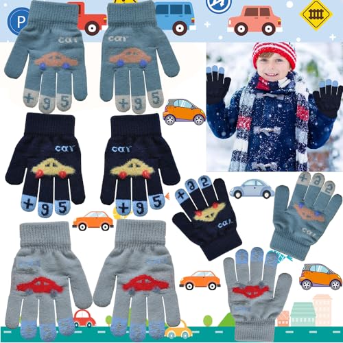 RUHM 3 Paar Warme Strickhandschuhe Kinder,Fingerhandschuhe Kinder Winter,Strickhandschuhe Winter,Vollfinger Stretchhandschuhe,Kinderhandschuhe Winter,Zauberhandschuhe Kinder,Hochelastische Fäustlinge von RUHM