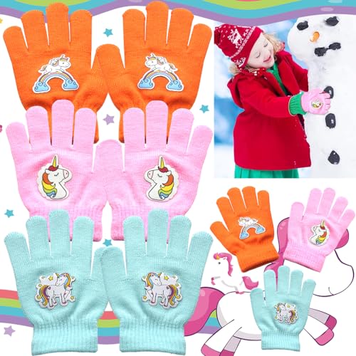 RUHM 3 Paar Warme Strickhandschuhe Kinder,Fingerhandschuhe Kinder Winter,Strickhandschuhe Winter,Vollfinger Stretchhandschuhe,Kinderhandschuhe Winter,Zauberhandschuhe Kinder,Hochelastische Fäustlinge von RUHM