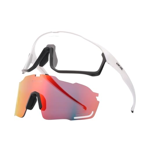 1 Glasses With 2 Modes Photochromic Cycling Eyewear Lens Bike Mountain Bicycle Goggle Sport Fishing Running Sunglasses(2 Lens Color 11) von RUHTEUO