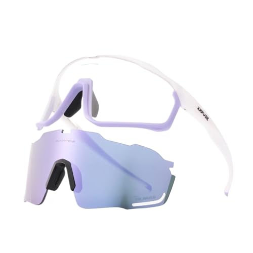 1 Glasses With 2 Modes Photochromic Cycling Eyewear Lens Bike Mountain Bicycle Goggle Sport Fishing Running Sunglasses(2 Lens Color 9) von RUHTEUO