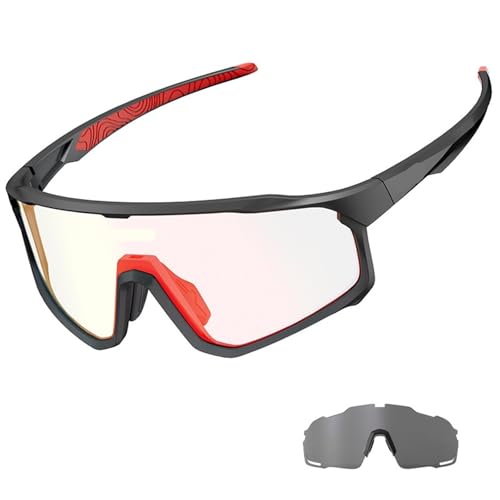 1 Glasses With 2 Modes Photochromic Cycling Goggles Lens Bike Mountain Bicycle Sunglasses Sport Fishing Running(2 Lens Color 1) von RUHTEUO