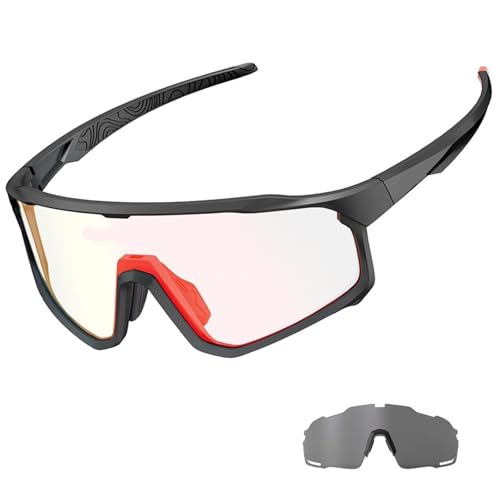 1 Glasses With 2 Modes Photochromic Cycling Goggles Lens Bike Mountain Bicycle Sunglasses Sport Fishing Running(2 Lens Color 14) von RUHTEUO