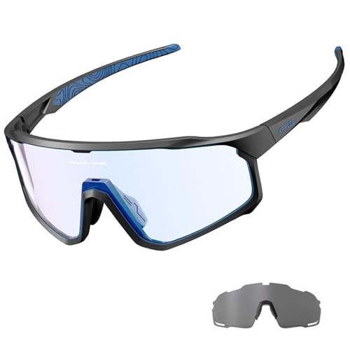 1 Glasses With 2 Modes Photochromic Cycling Goggles Lens Bike Mountain Bicycle Sunglasses Sport Fishing Running(2 Lens Color 2) von RUHTEUO